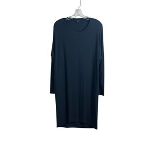Cos Navy Mixed Media Silk 3/4 Sleeve Tunic Dress Minimalist Lagenlook Small